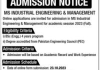 PU Admission MS Industrial Engineering & Management 2023