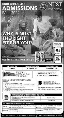 Admission Undergraduate NUST University Islamabad 2024