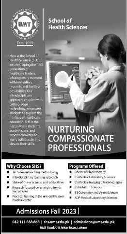 Admission Undergraduate in School of Health Science Lahore 2023