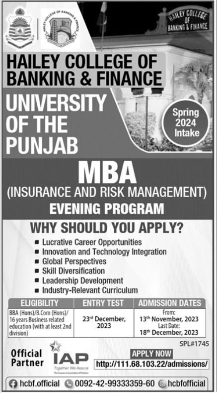 Admission MBA at Hailey College Lahore