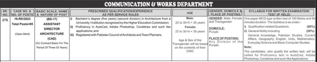 Punjab Service Commission (PPSC) Assistant Director Architecture (CAD) Job 2023 -Apply Online (psc.gop.pk)