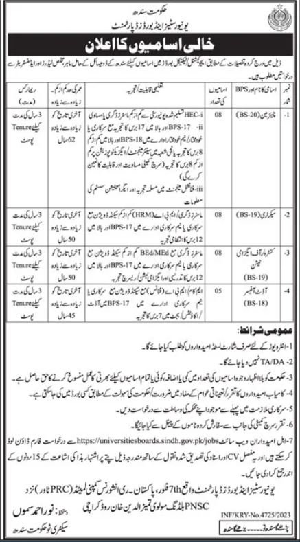 Govt of Sindh Universities & Board Department Chairman Job 2023