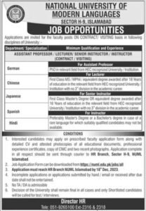 National University of Modern Language (NUML) Language Assistant Professor Job December 2023
