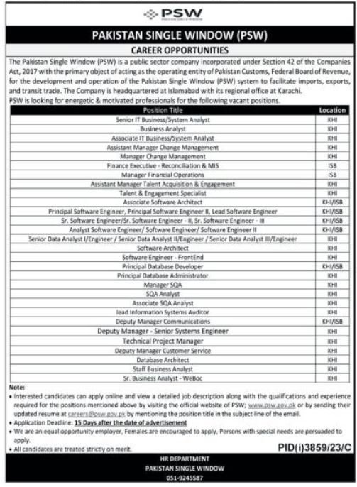 Pakistan Single Window (PSW) IT Jobs 2023 - Apply Online (psw.gov.pk)