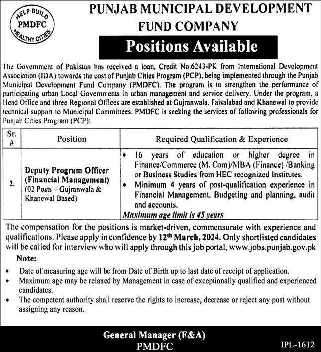 Financial Management Opportunity Punjab Municipal Development Department 2024