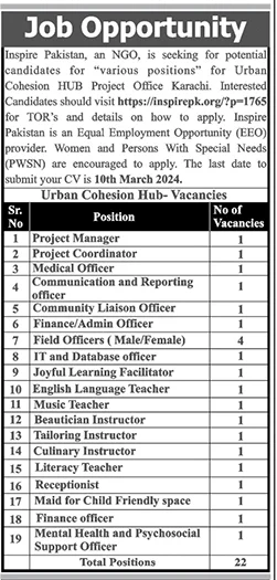 Officers Job Opportunity Inspire Pakistan, Karachi 2024