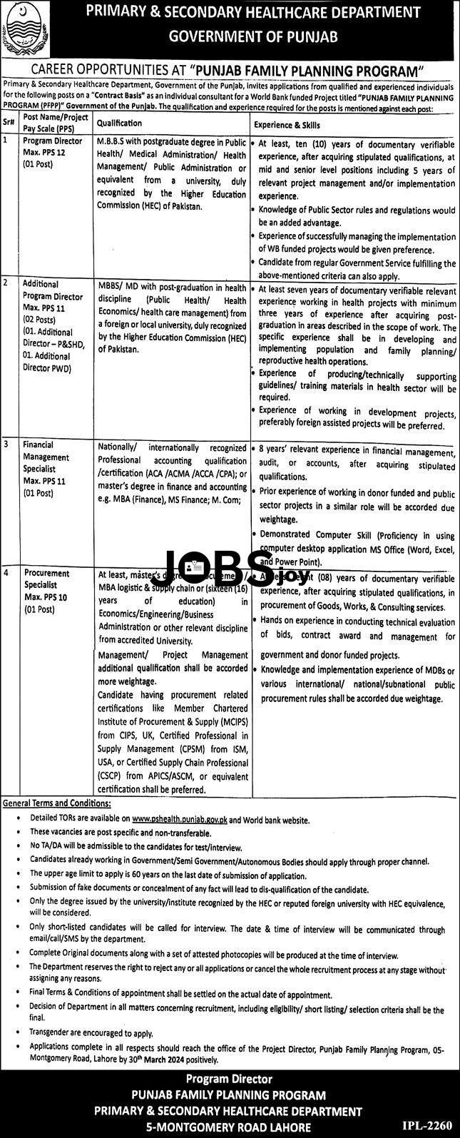 Director Opportunities Primary & Secondary Healthcare Department 2024