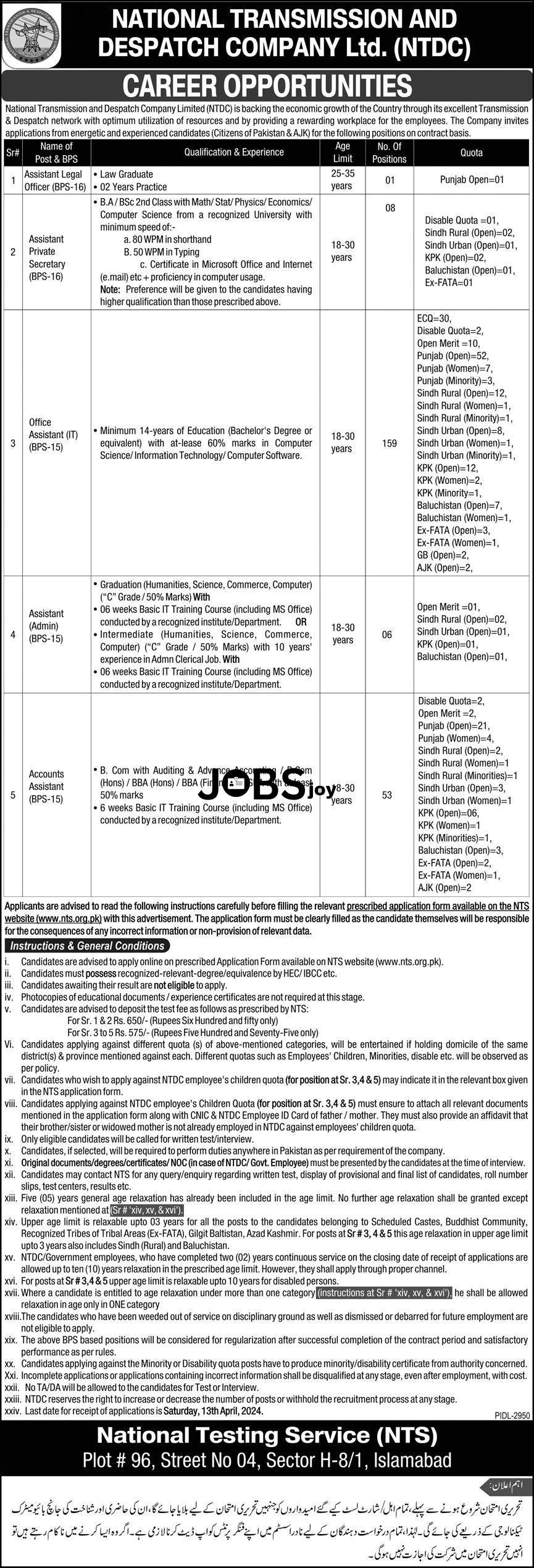 Assistant Opportunities National Transmission & Despatch Company 2024