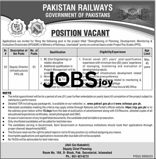 Pakistan Railways Deputy Director Job 2024