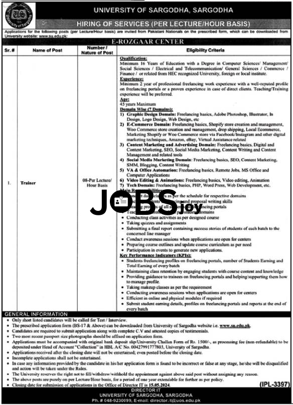 Lecturer Opportunity University of Sargodha 2024 - Apply Online