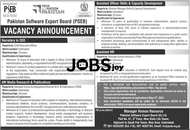 Chief Executive Officer Pakistan Software Export Board Opportunities 2024