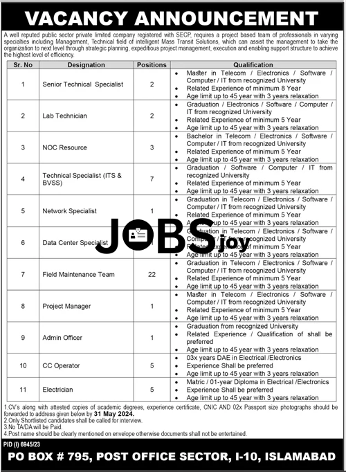 Admin & Technical Opportunities Islamabad 2024
