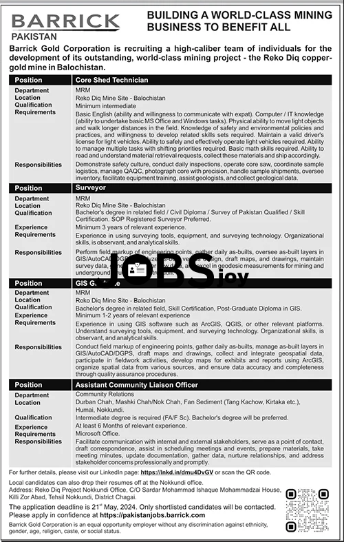Technical Opportunities Barrick Gold Corporation Pakistan 2024
